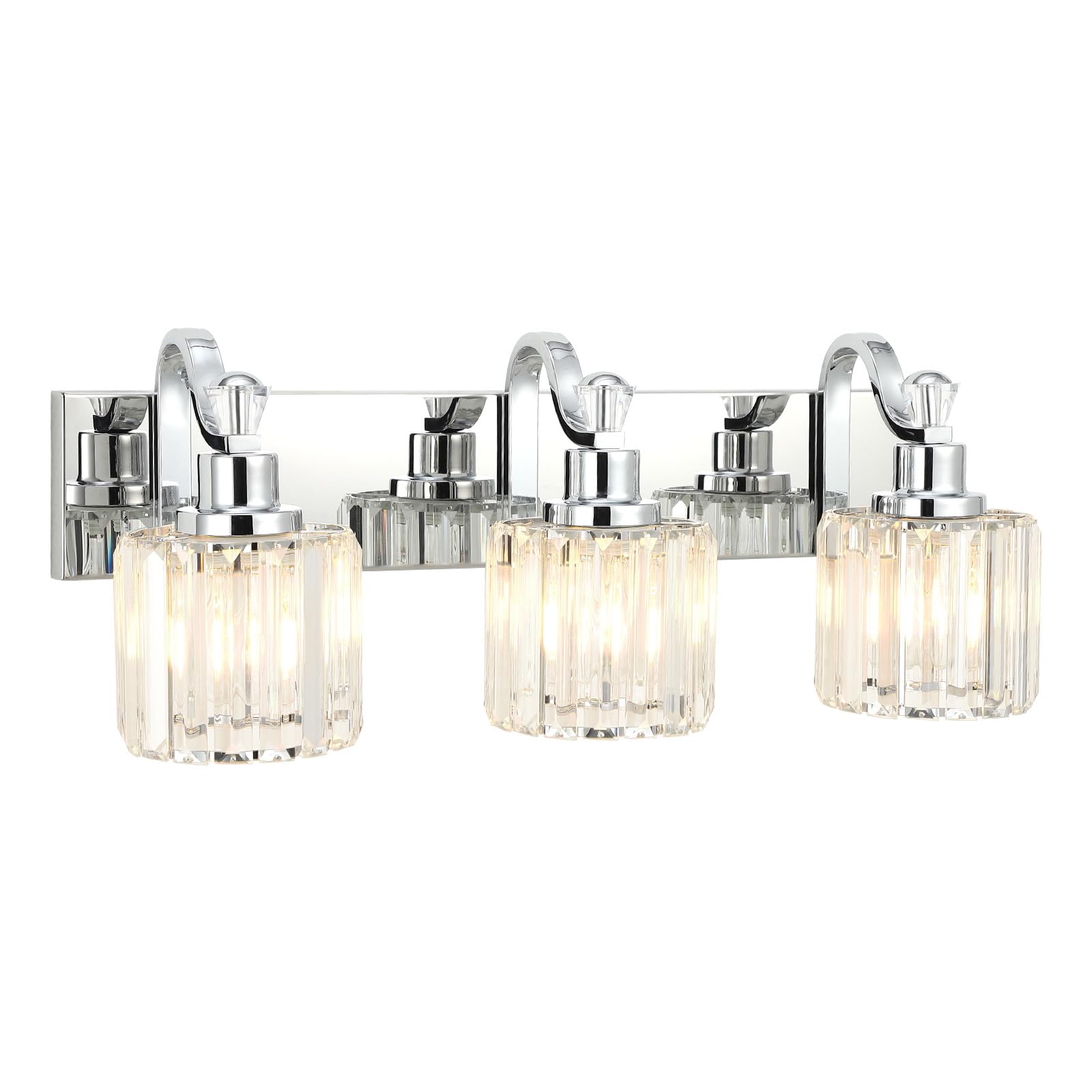 Garvee LED Modern Crystal Bathroom Vanity Lights Over Mirror, Chrome Bathroom Light Fixtures Wall Light (3-Light)