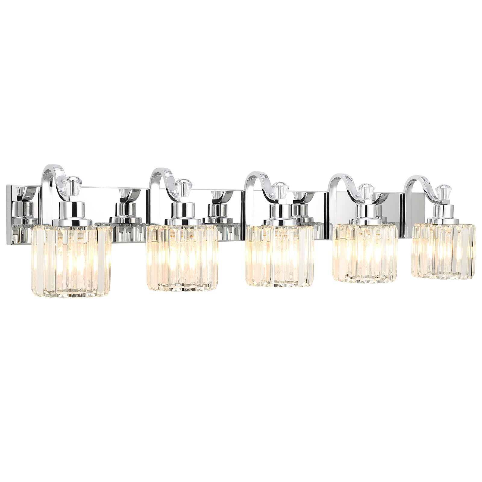 Garvee LED Modern Crystal Bathroom Vanity Lights Over Mirror, Chrome Bathroom Light Fixtures Wall Light (5-Light)