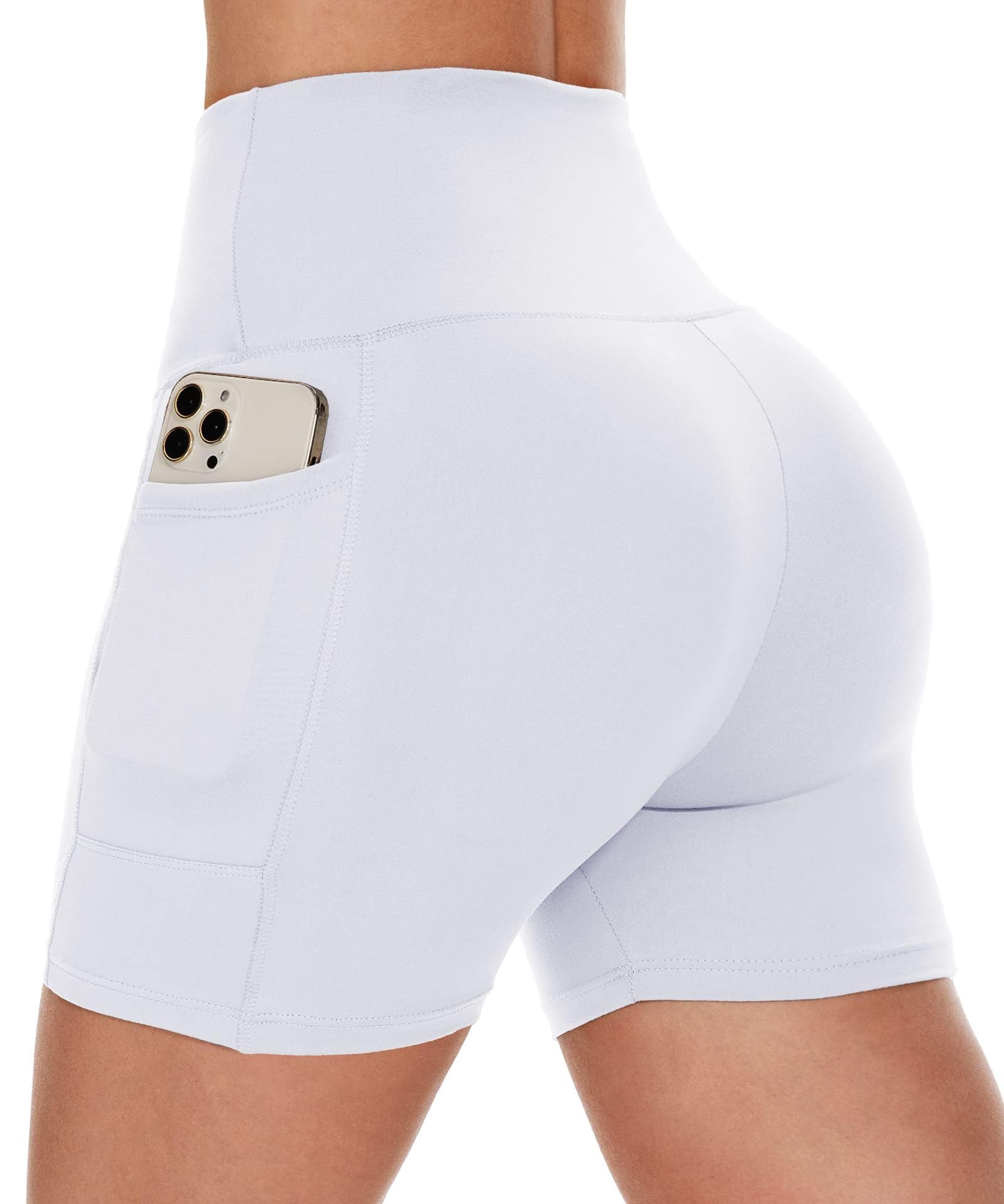 CAMPSNAIL Biker Shorts Women with Pockets - 3"-5"-8" High Waisted Workout Spandex Tummy Control Gym Running Yoga Shorts 5 IN XX-Large 2#white-upgrade
