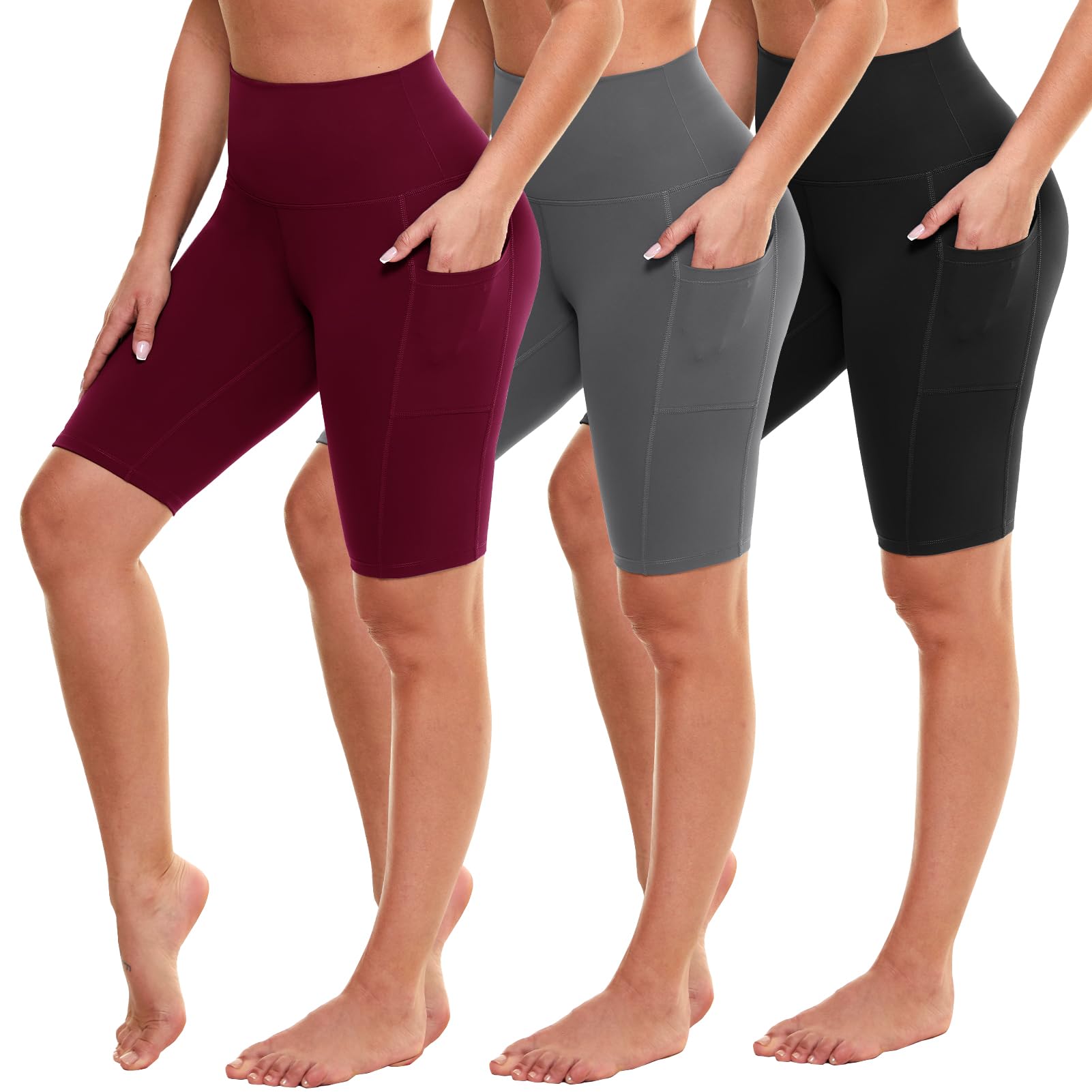 GAYHAY Biker Shorts for Women with Pockets - 8"-5"-3" Booty High Waisted Black Spandex Volleyball Short for Workout Yoga 8 IN XX-Large Black-Dark Grey