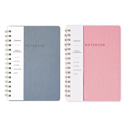 Spiral Notebook -A5 College Ruled Journal with Inner Pockets and 160 Pages,PU Leather Cover Business Journal, Twin-Wire Binding Notebook Perfect for O