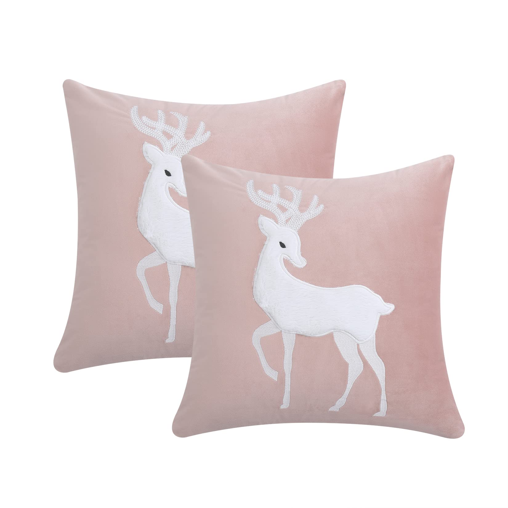 Garvee Set of 2 Christmas Throw Pillow Covers Merry Christmas Cushion Covers Velvet Pillowcases with Deer for Christmas Home Decor Sofa Couch Pink 20 