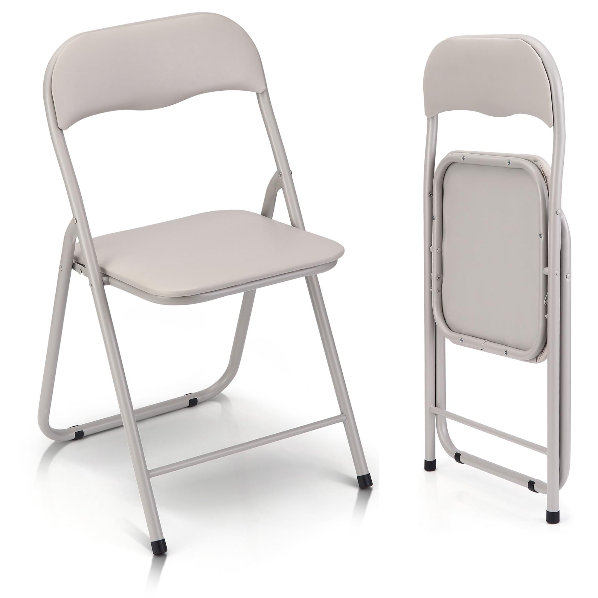 Garvee Folding Chairs 2 Pack with Cushion, Outdoor & Indoor Event Portable Metal Folding Chairs with Non-Slip Feet Pads Stackable Chairs, Off-White
