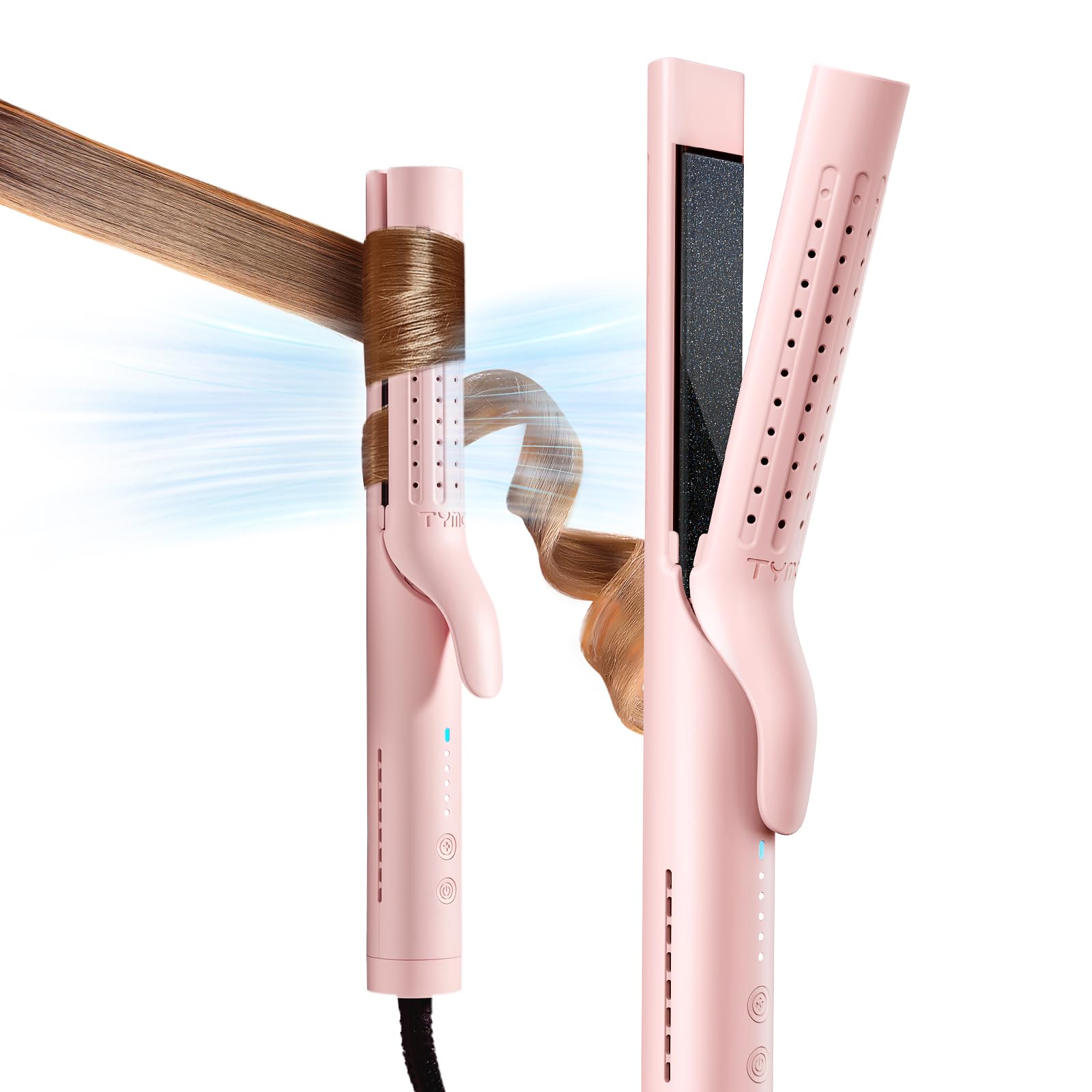TYMO Airflow Curling Iron for Lasting Curls - Flat Iron Hair Straightener and Curler 2 in 1, Anti-Scald Ionic Curling Wand 1.25 Inch, 360° Cool Air,