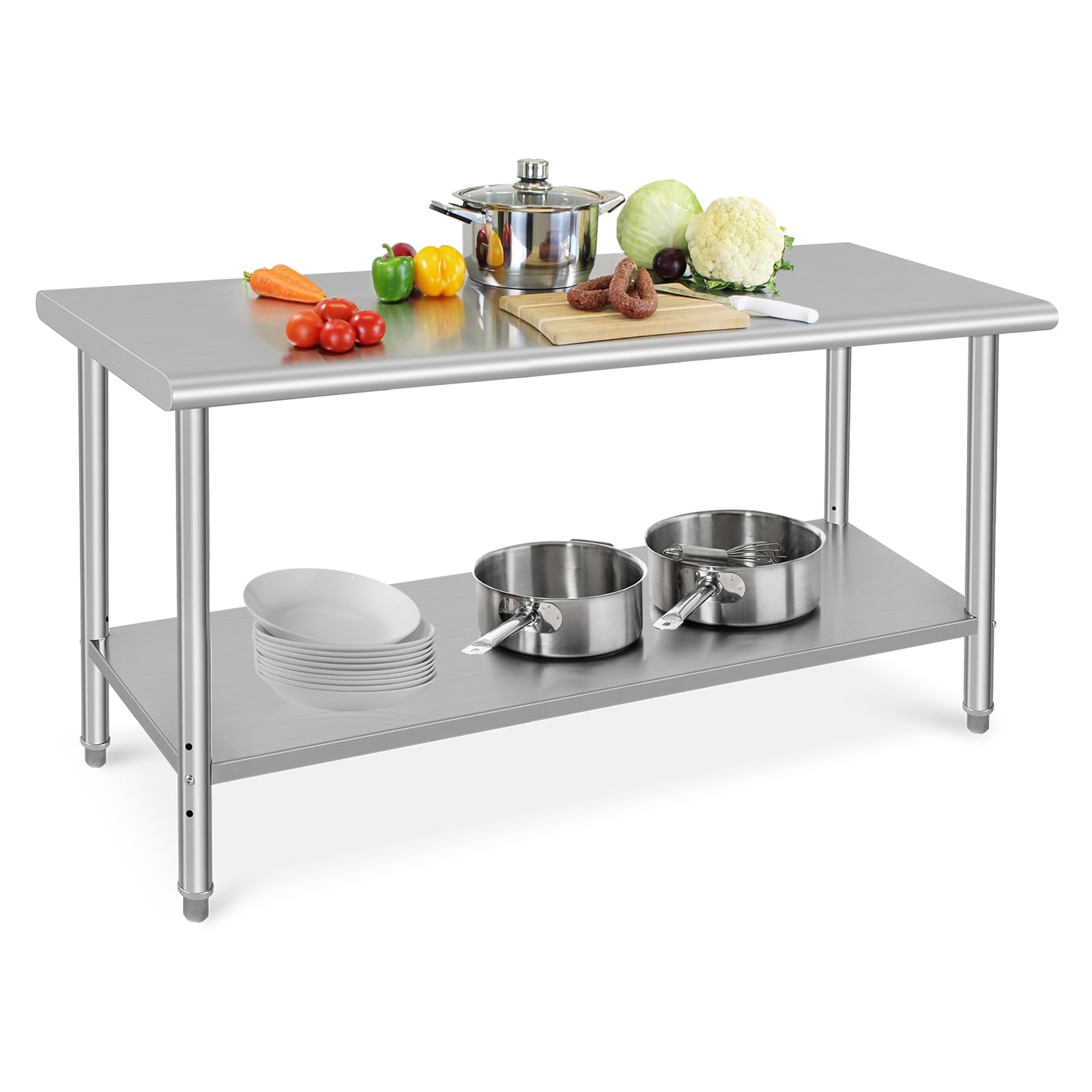 GARVEE 60"L x 24"W x 35"H Stainless Steel Prep Table - NSF Certified Heavy-Duty Commercial Table with Undershelf for Kitchen, Outdoor Cooking, Dining 