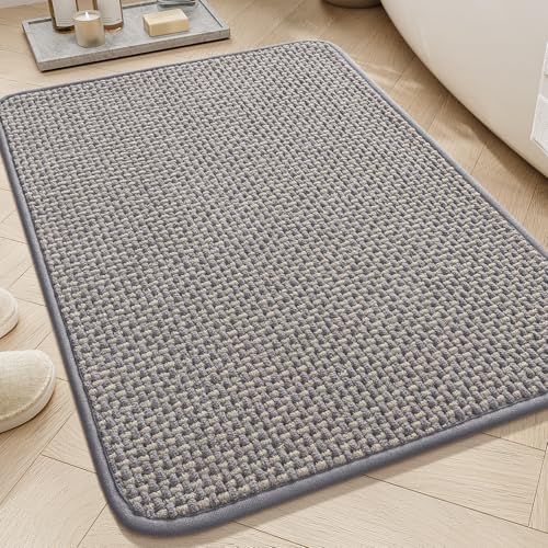 AMOAMI Chenille Bath Mat Super Absorbent Bathroom Mat Quick Dry Bath Mats for Bathroom Rubber Backed Bathroom Rugs Non Slip Washable Fit Under Door, F
