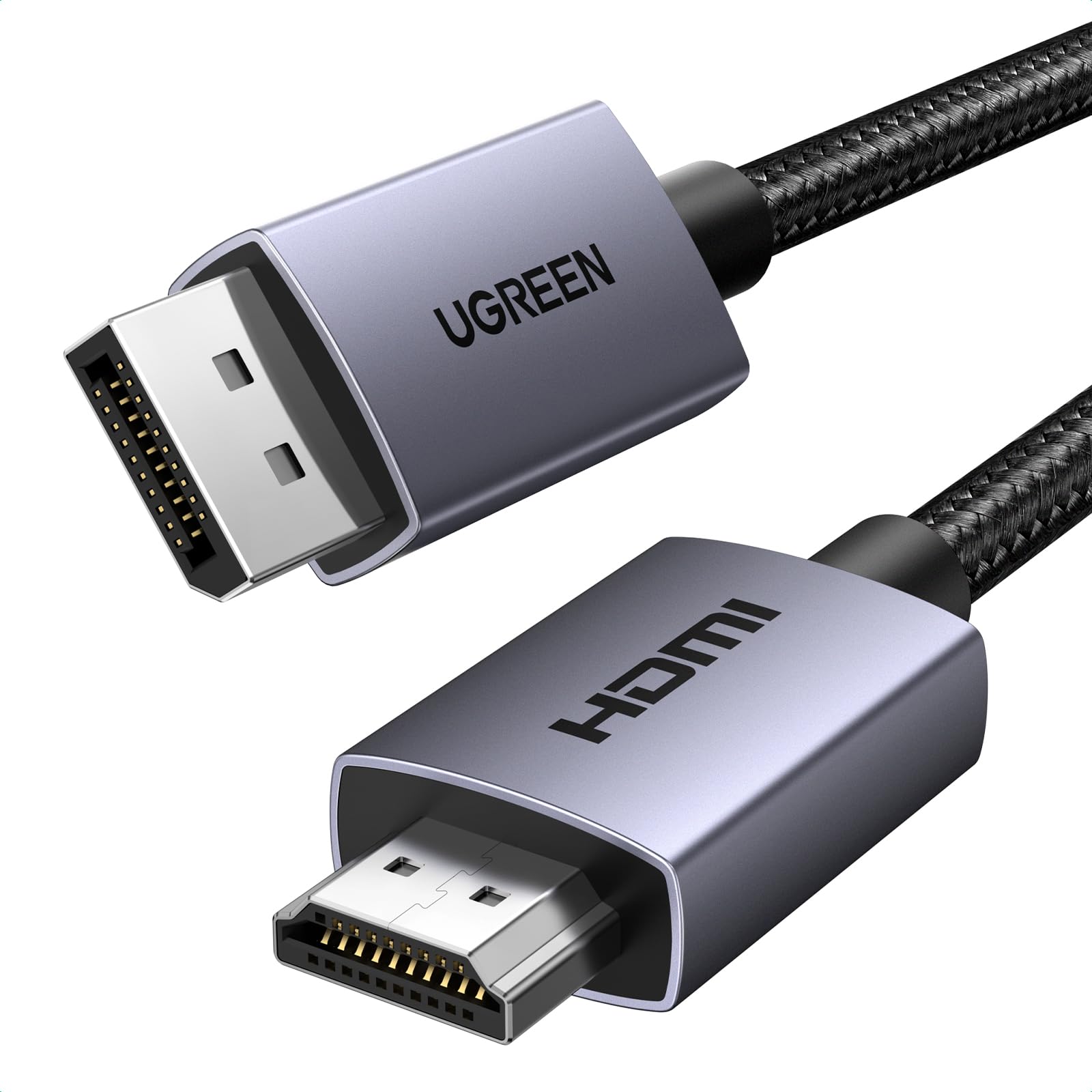 UGREEN 4K@30Hz DP zu HDMI Kabel, Uni-Directional Übertragung, Aluminium-Bandgeflecht, Displayport zu HDMI Kabel für Gaming auf Multi-Bildschirm Komp