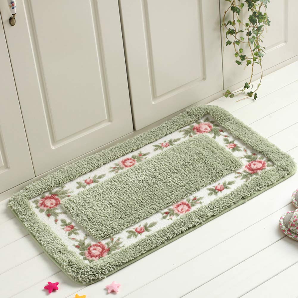 Garvee Pastoral Style Rose Pattern Area Rug - Non Slip Water Absorption Rectangle Carpet Floor Mat