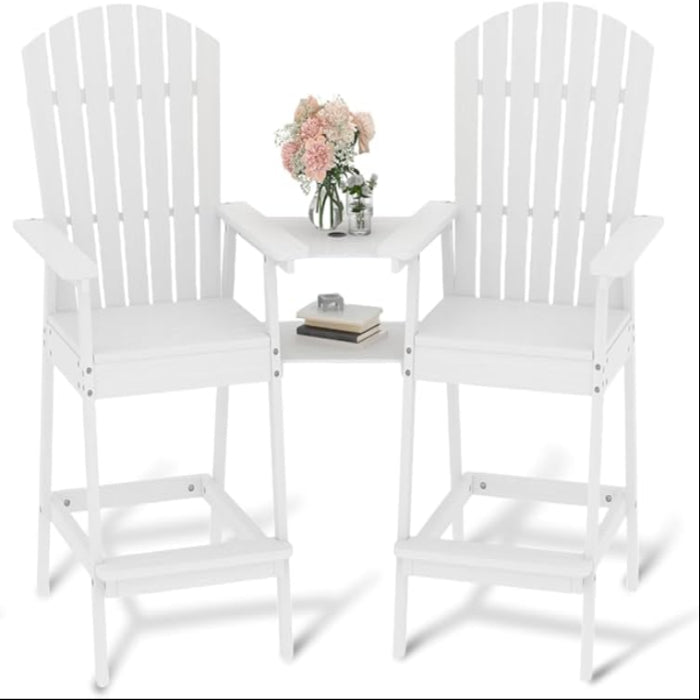 Garvee Outdoor Adirondack Barstools with Connecting Tray, High Back & Built-in Footrest, Solid Wood, Removable Tray & Umbrella Hole, Set of 4, Perfect