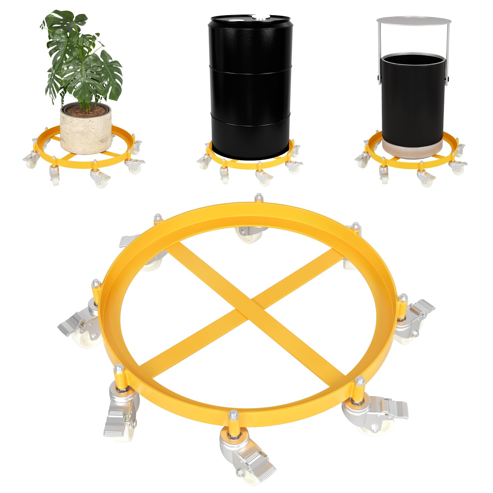 Garvee 55 Gallon Drum Dolly, Heavy Duty Barrel Dolly Cart Drum Caddy 2000lbs Load Capacity, Non Tipping Dollies with Steel Frame 8 Swivel Casters Whee