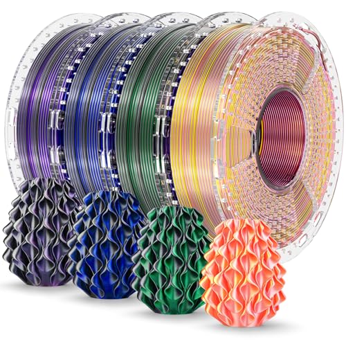 SUNLU Silk PLA+ Filament 1.75mm Multicolor 250gx4, Silky Glossy PLA Plus 3D Printer Filament Bundle, BlackPurple+Blackgreen+BlackBlue+PinkGold C-silkp