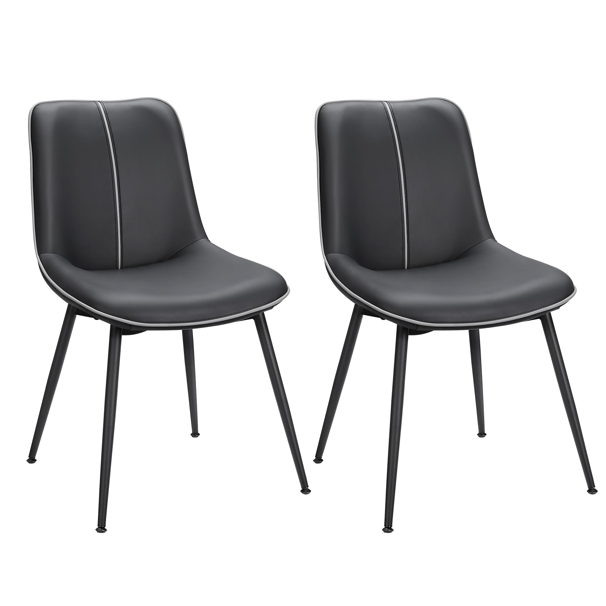 VASAGLE Leather Dining Chairs Set of 2, Comfortable Upholstered Seat Dining Room Chairs with Swivel Leveling Feet, Curved Backrest Kitchen Chair for L