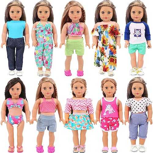 ZITA ELEMENT 10 Sets 18 Inch Doll Clothes - 18 pcs Doll Clothing Doll Outfits Dress Swimsuits Jumpsuit Tights for 18 Inch Dolls Christmas Birthday Gif