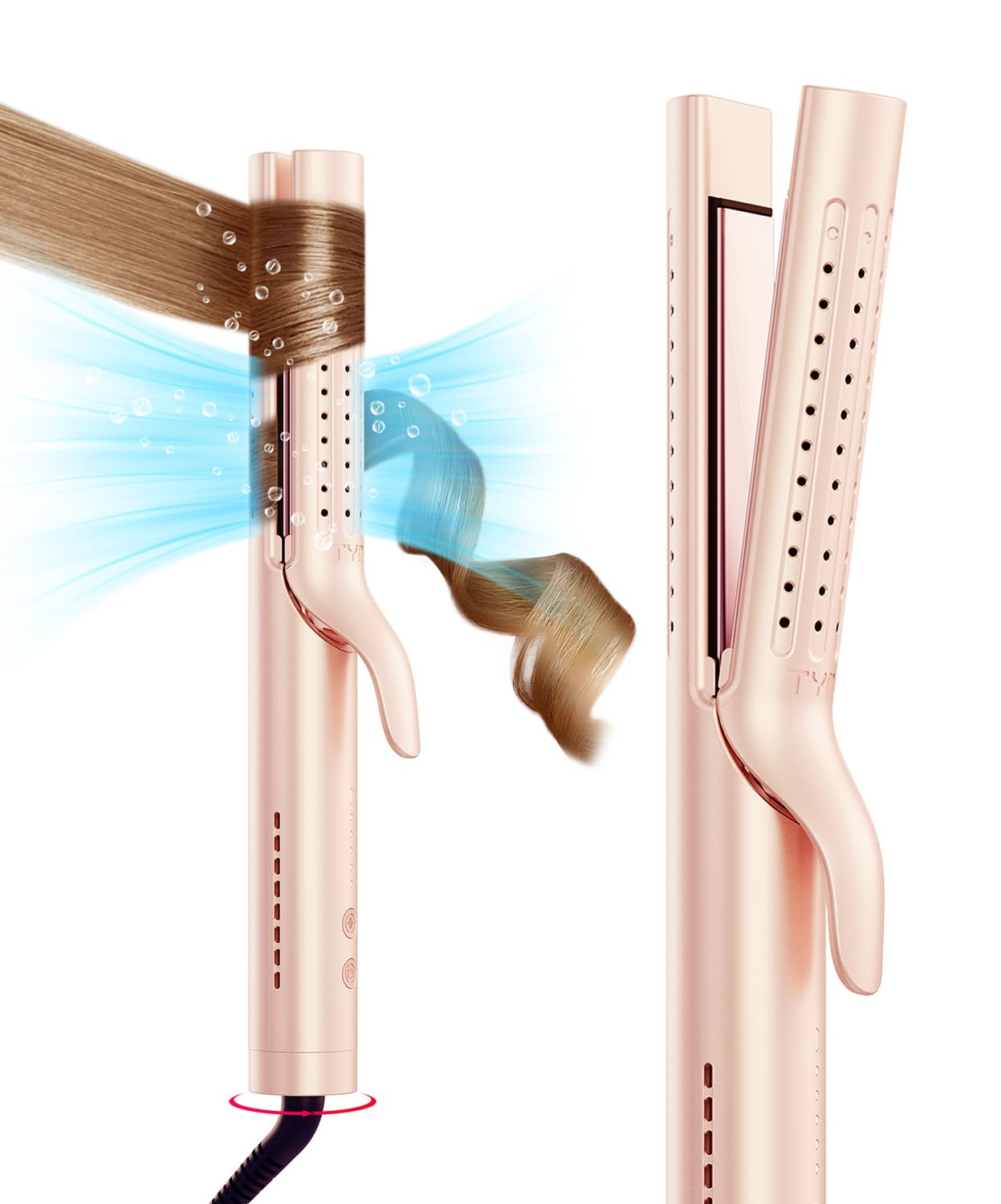 TYMO Airflow 2.0 Curling Iron Flat Iron - Hair Straightener and Curler 2 in 1, 1.25 Inch Curling Wand for Long Short Hair, Dual Voltage for Travel, 54