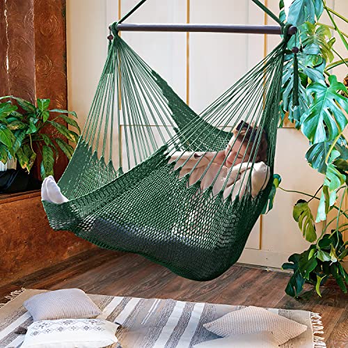 Bathonly Large Hammock Chair with Spreader Bar, Caribbean Hammock Swing Chair, XL Hammock Chair Outdoor Indoor, 330 LBS Weight Capacity, Green