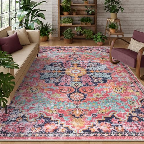 Lahome 8x10 Area Rugs for Living Room, Washable Rugs for Bedroom Aesthetic Large Dining Room Rugs for Under Table, Bohemian Printed Low Pile Nursery C