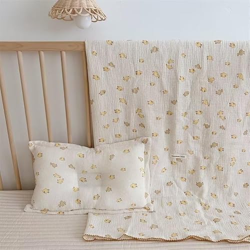 BuLuTu Cute Duck Pattern Baby Blanket Muslin Toddler Quilt Blankets Boys Girls Breathable Cotton Baby Bedding Thin Nursery Blanket for Summer, Shower