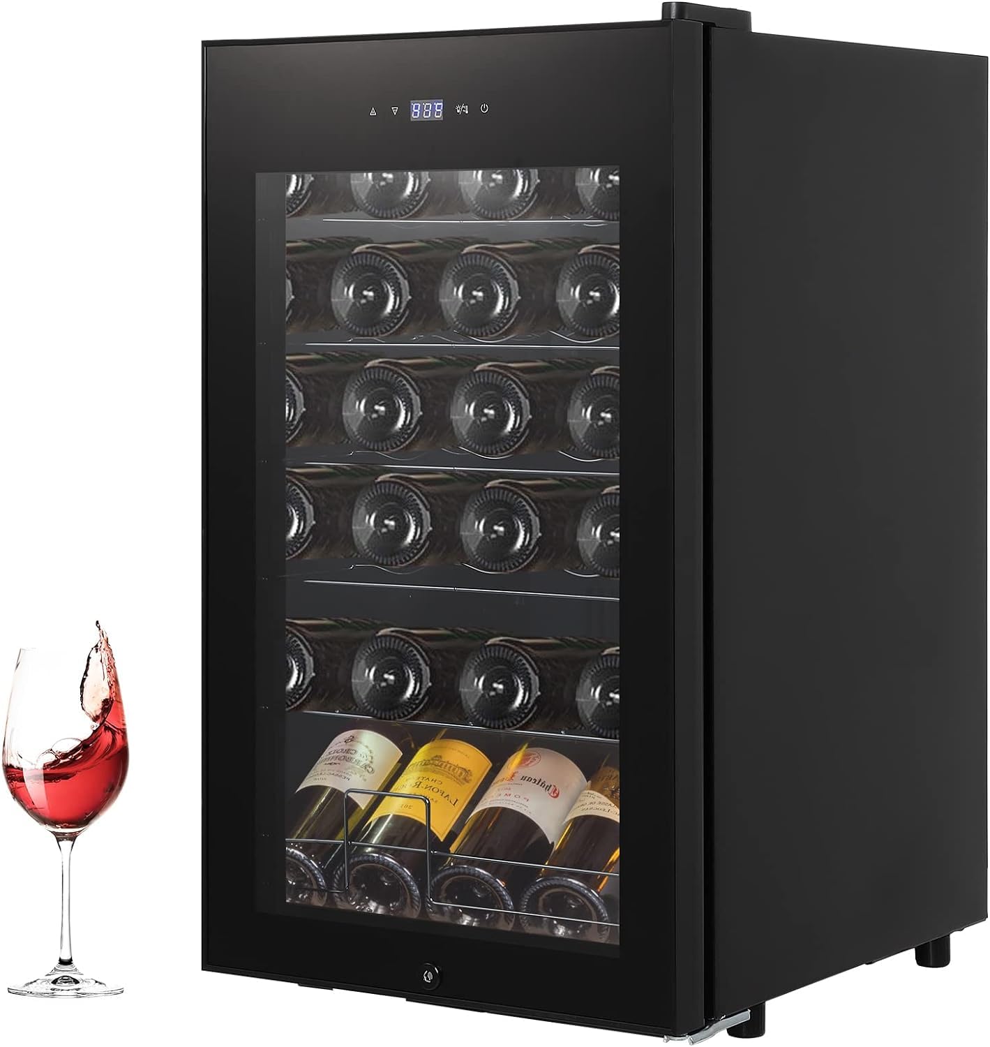 Garvee 24-Bottle Wine Cooler Refrigerator, Freestanding Compressor Wine Fridge with 40-65°F Digital Temperature Control, UV-Resistant Glass Door, and 