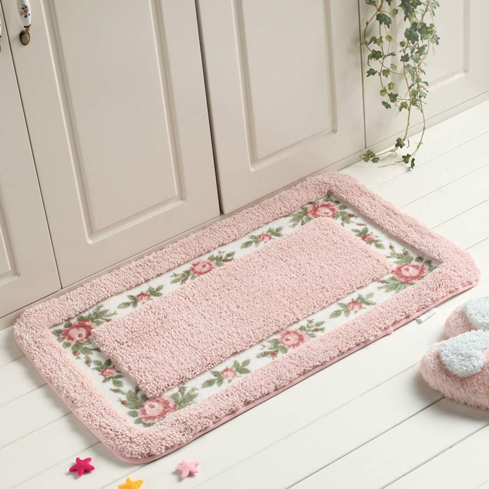 Garvee Non-Slip Pastoral Floor Mat Style Rose Pattern Non Slip Water Absorption Rectangle Carpet Floor Mat for Living Room Bedroom Kitchen Pink 40×60c