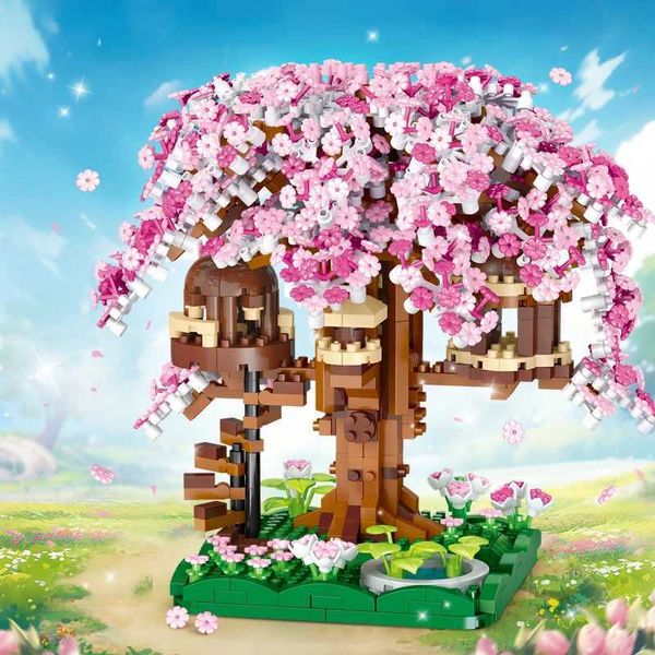 Blocks Sakura Tree House Rainbow Tree House Micro Diamond Small Particle Block Childrens Puzzle Assembly Toy Desktop Decoration H250207