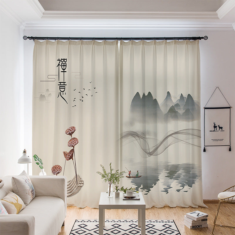 YL-36647 whole house curtain new Chinese style Zen Zen style lotus Buddha hand study tea room living room health blackout window gauze