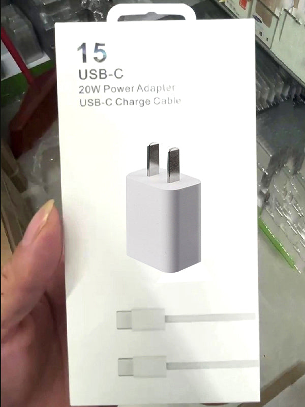 2 in 1 Set 20W PD Type C USB Charger Kit USB-C Cable Fast Charging EU US Plug Adapter Quick Chargers For iPhone 15 14 13 12 11 Pro Max and Samsung A