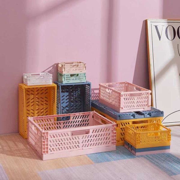 Storage Boxes Bins Plastic Foldable Storage Crate Folding Box Basket Stackable Cute Makeup Jewellery Toys Boxes for Storage Box Organizer Po