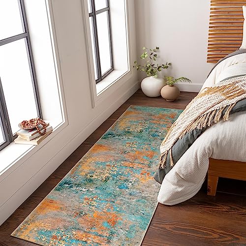 Lahome Modern Abstract Rug - 2x8 Colorful Hallway Runner Rug, Non Skid Washable, Bathroom Carpet, Indoor Floor Entryway Runner for Living Dining Bedro