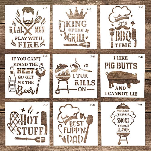 Stencil for Painting-DIY Decorative Reusable Barbecue Letter Stencil Template for Crafts Scrabooking Painting on Cake,Cookie,Wood,Canvas,Floor,Wall (5