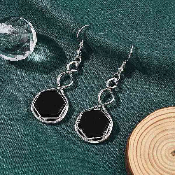 Boucles d'oreilles pendantes en obsidienne naturelle hexagonale