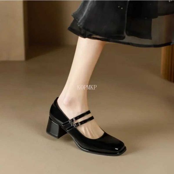 Spring Autumn Wen Double Buckle Mary Janes Shoes Patent Leather Dress Shoes High H Pumps Lady Shoe Zapatos De Mujer Y241115