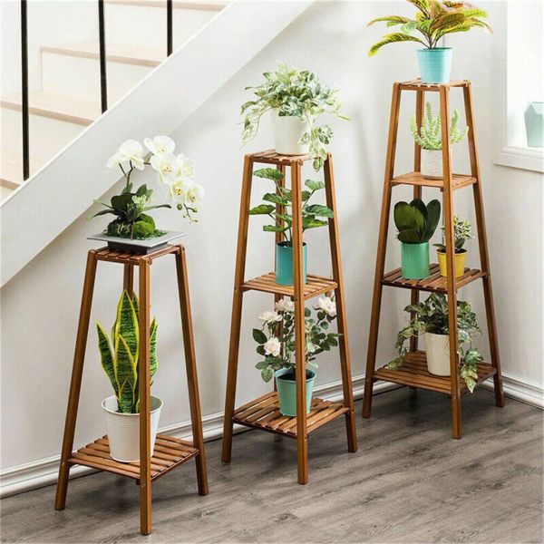 Vintage Bamboo Tall Plant Stand Garden Patio Planter Rack Holder Flower Pots Display Shelf Storage Rack for indoors Balcony Outdoors