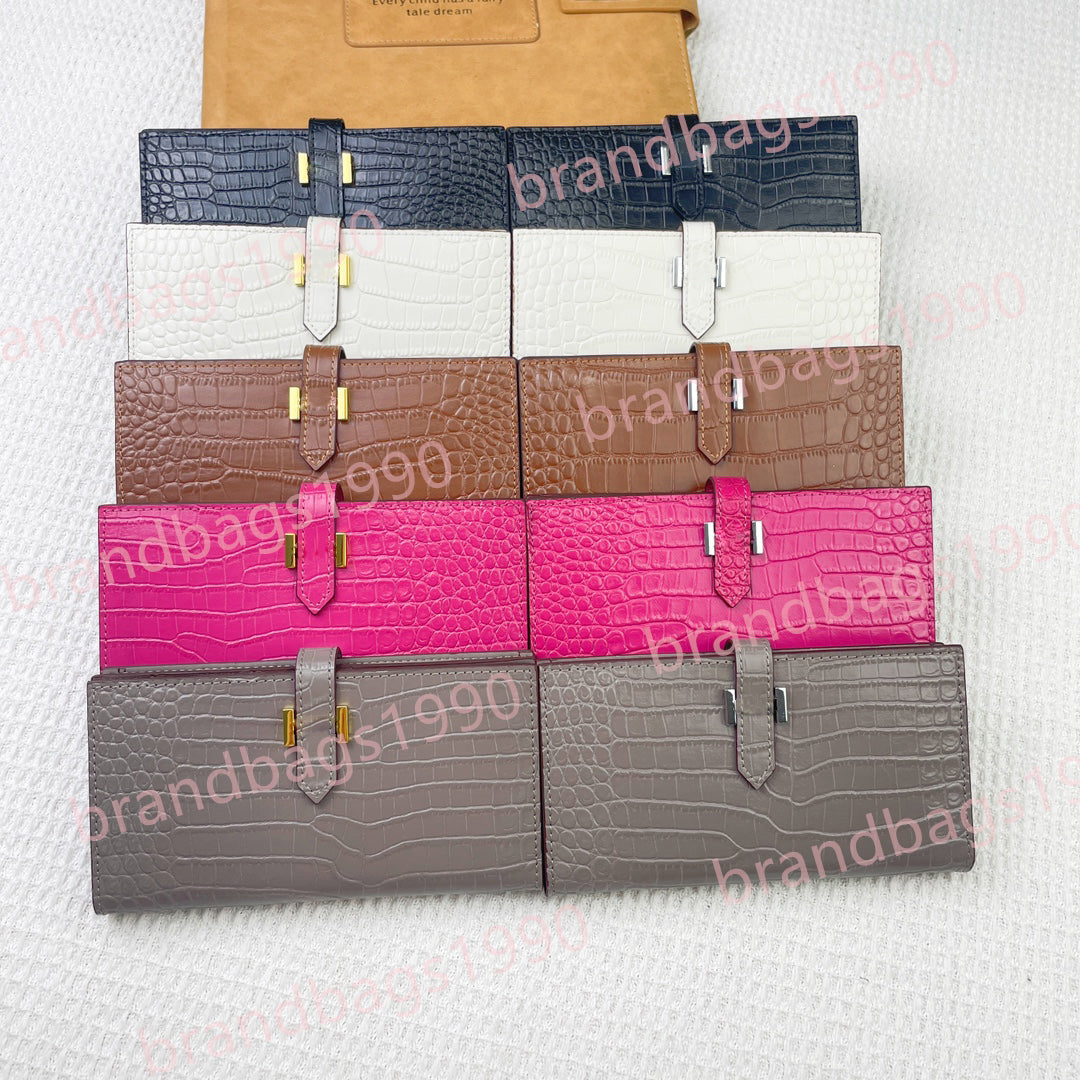 Designer Long Wallets Alligator Whole Genuine Leather Card holders With Gold Silver Hardware Purse Bags fashion Cowskin wallet For lady woman