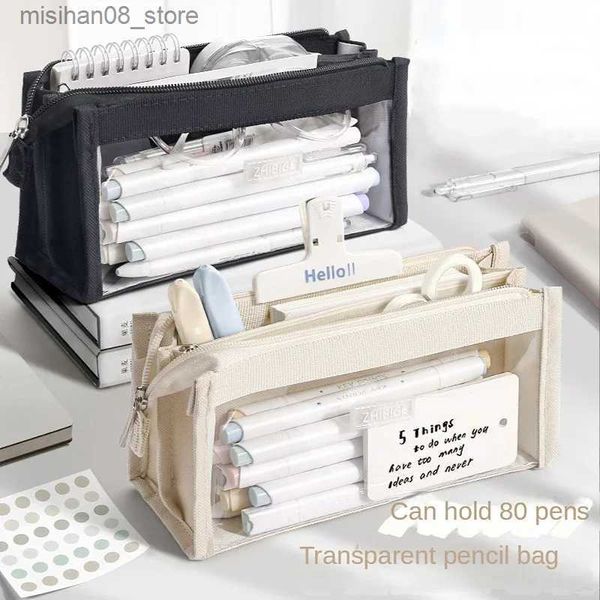 Pencil Bags 6 Layers Large Capacity Pencils Bag Aesthetic Pen Stationery Supplies Transparent Zipper Pouch for School Girl Pen Case Q240628