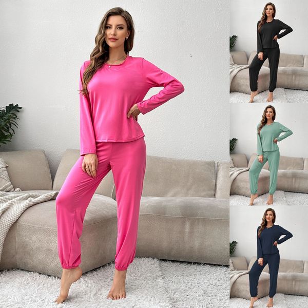 Designer&#039;s autumn-winter milk silk home clothes, soft and comfortable women&#039;s sleepwear set, long sleeved pants, solid color