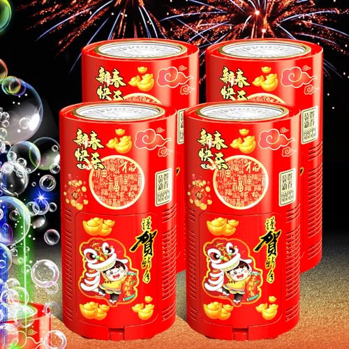Fireworks Bubble Machine (4PCS,20 Holes) with Dazzling RGB LED Light, Automatic Sparkler Blower Toy, Portable Bubble Maker for Kid Party Wedding Chris