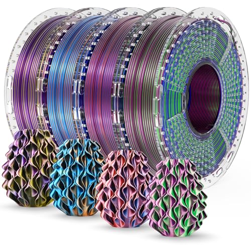 SUNLU Silk PLA+ Filament 1.75mm Multicolor 250gx4, Silky Glossy PLA Plus 3D Printer Filament Bundle, BlackGoldPurple+RedYellowBlue+OrangeBlueGreen+Blu