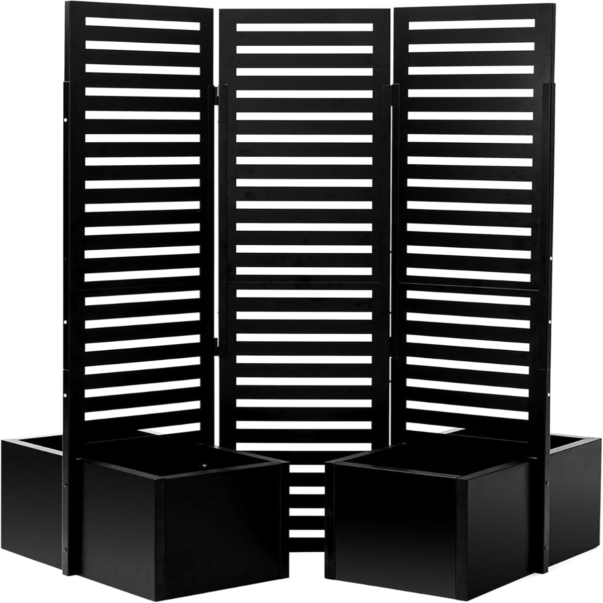 Garvee Privacy Screen Metal Garden Fence Panel with Planter Box, 3-Panel Freestanding Divider, Self-Draining Raised Beds, Durable Metal, Outdoor Patio