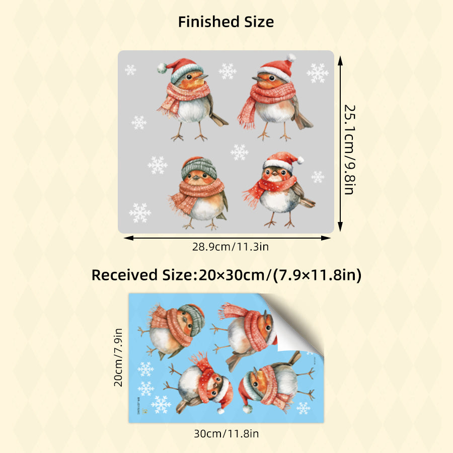 TEMU 1pc Watercolor Cute Bird Snowflake Christmas Window Stickers - Removable Pvc Electrostatic Adsorption Decals - For Bedroom, Living Room, Stained