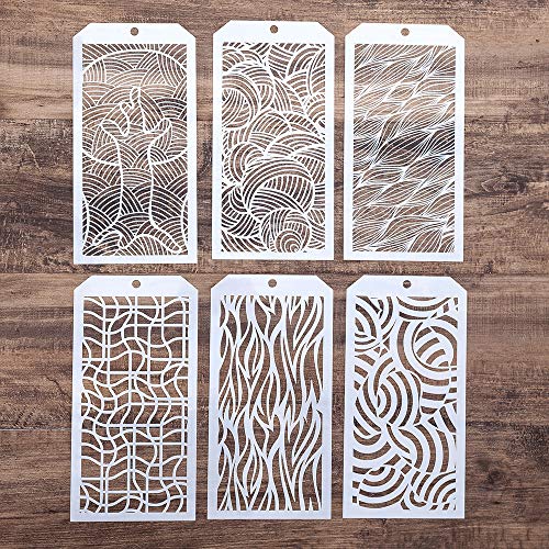 DIY Decorative Stencil Template for Scrapbooking Painting on Wall Furniture Crafts,Set of 6 (Vertigo Wave)