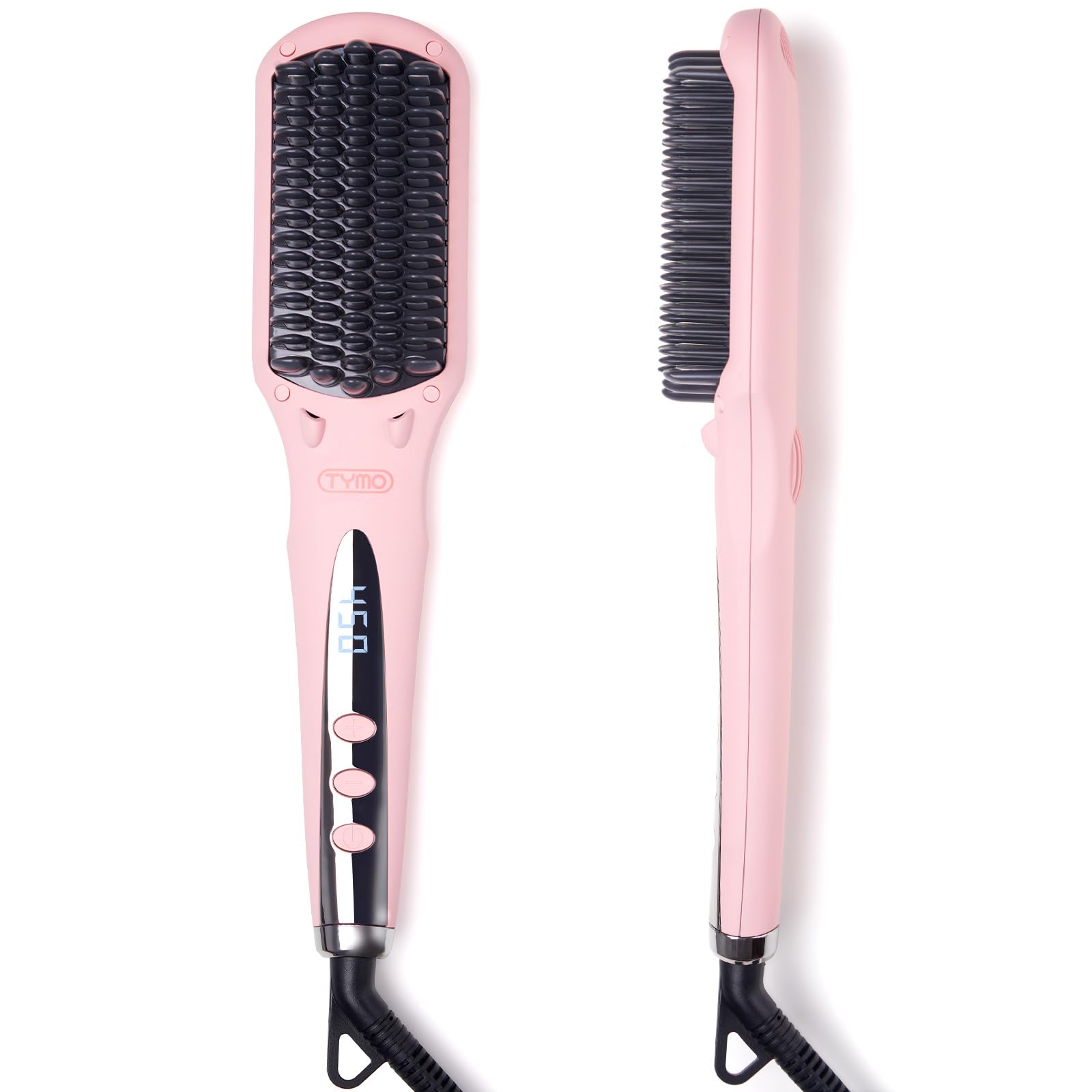 TYMO Ionic Hair Straightener Brush - Straightening Comb with 10M Negative Ions, 25s Heat-up, 16 Temps, Dual Voltage, LED Display | Ceramic Hot Comb Ha