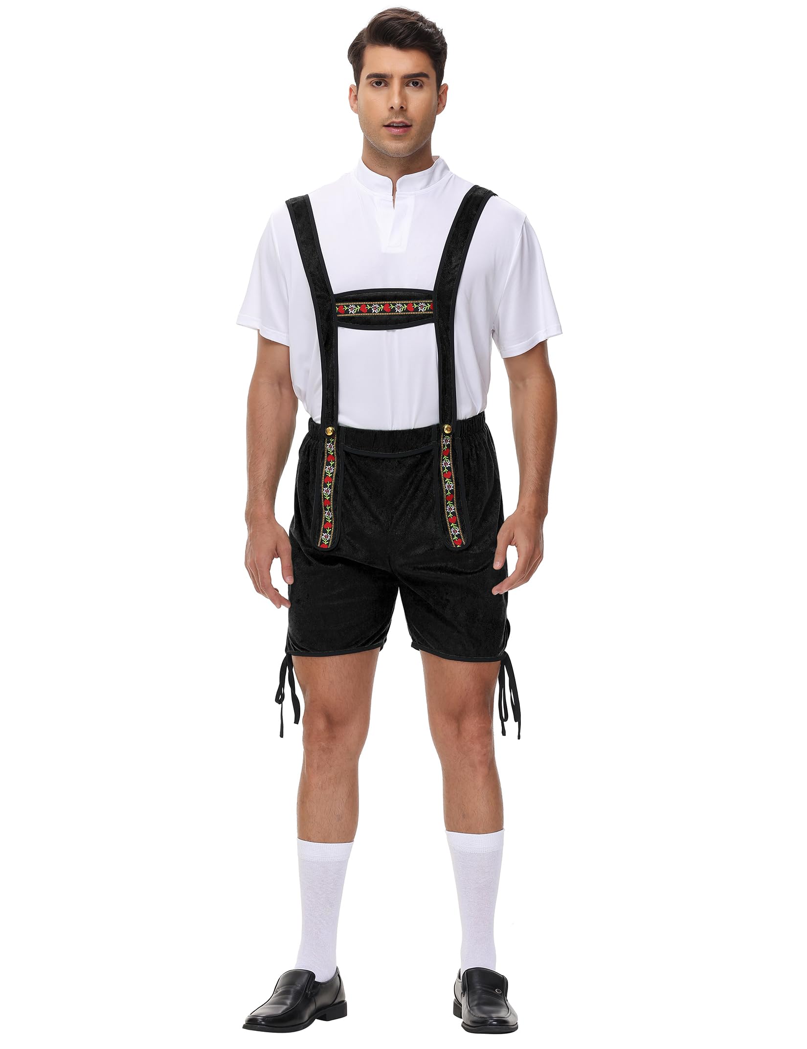 Garvee Men's 2 Pcs German Oktoberfest Costume Set Bavarian Lederhosen Shirts Set Black X-Large Traditional Halloween Outfit