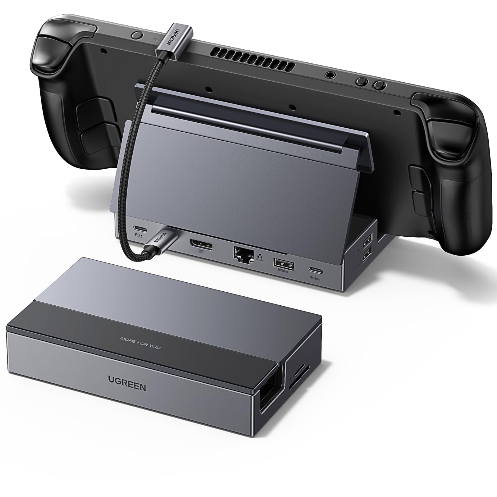 UGREEN Steam Deck Dock mit 4K@120Hz DP, 10Gbps USB Datenports, Gigabit Ethernet, SD-TF Kartenleser, PD 100W USB C Docking Station Kompatibel mit Steam