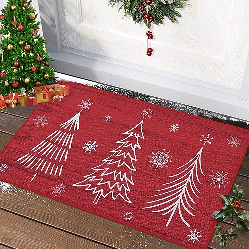 Garvee Christmas Welcome Doormat Front Door Mat Non-Skid Entryway Mat Xmas Outdoor Indoor Decorative Doormat Washable Floor Mats for Bedroom Living Ro
