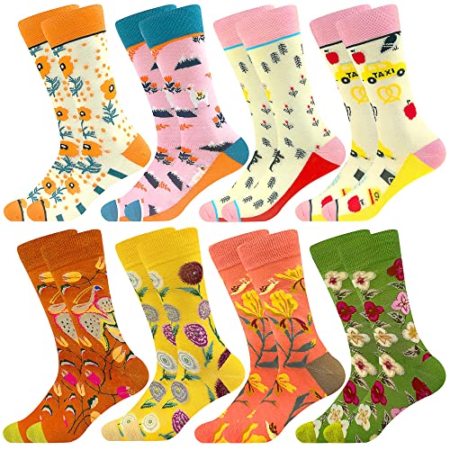 Fun Colorful Socks Patterned Funky Happy Crew Sock Combed Cotton Stockings Packs One Size 8 Pairs-floral Series808