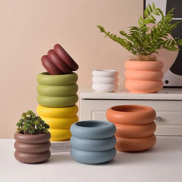 Creative Round Flower Pot Succulent Pot Ceramics Planter Home Decor Desktop Ornaments Garden Decoration Bonsai Plant Pot 240309