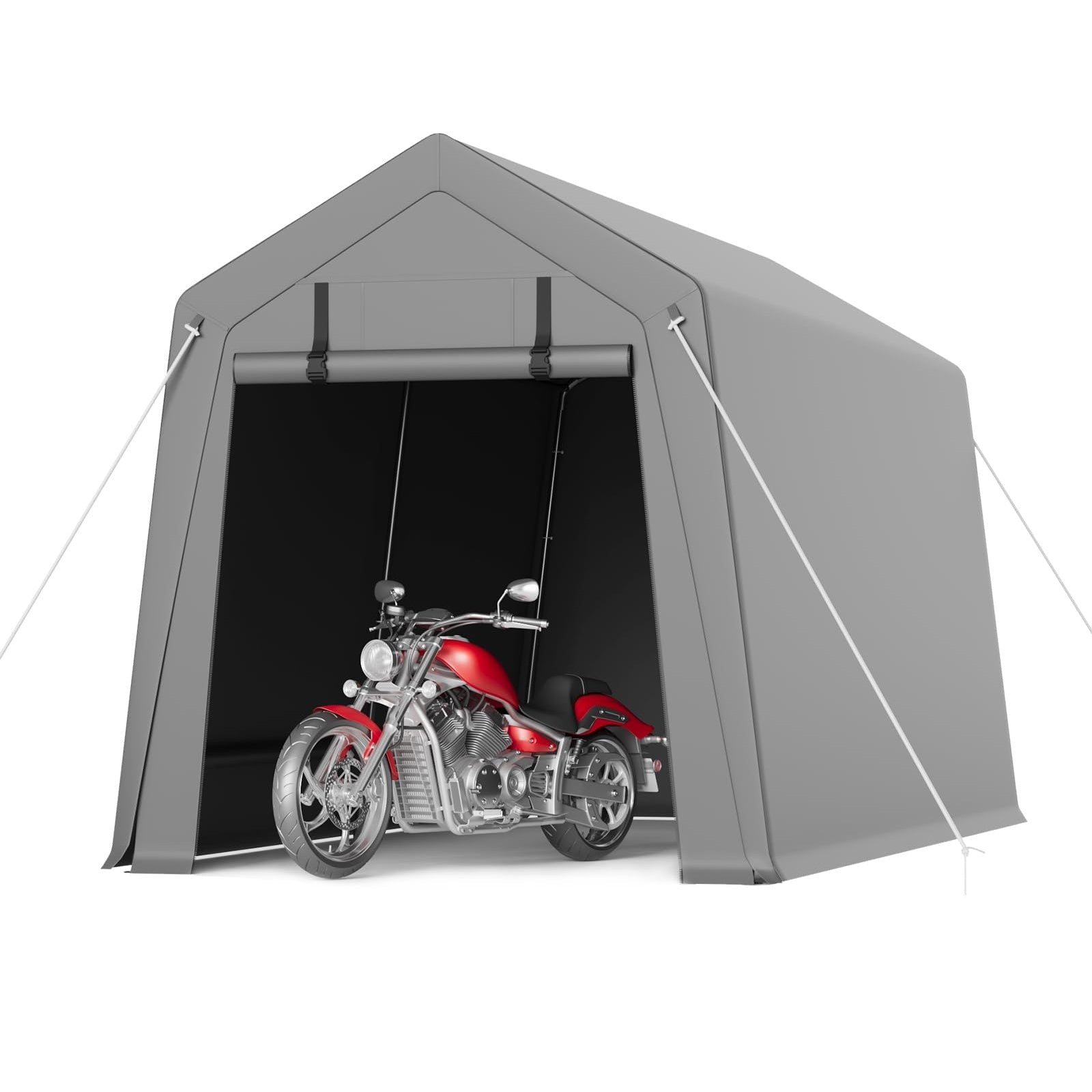 Garvee 7'x12' Portable Carport with Rolled-Up Zipper Door - Waterproof Garage for Motorcycle, Bike & Firewood Storage, Grey