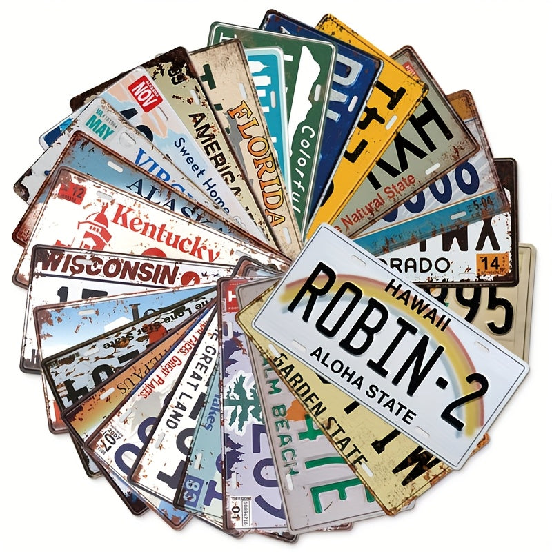 TEMU 25pcs Vintage State License Plates For Decoration Tin Signs Vintage Us State Number Tags Metal Cave Home Wall Decorr, 6 X 12 Inch