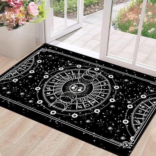 Sun and Moon Rug Boho Celestial Area Rugs for Bedroom Dorm Living Room Bohemian Occult Crescent Solar Stars Galaxy Floor Mat Pad Doormat,47" X 31",Bla