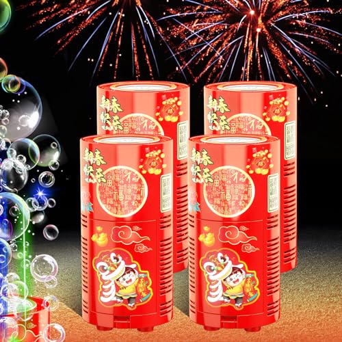 Fireworks Bubble Machine (4PCS,13 Holes) with Dazzling RGB LED Light, Automatic Sparkler Blower Toy, Portable Bubble Maker for Kid Party Wedding Chris